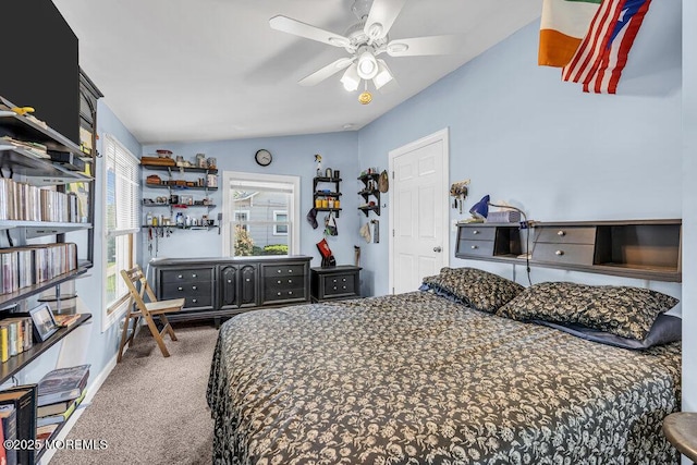 1208 Pine Tree Way, Belmar, NJ 07719 - bedroom featuring vaulted ceiling, carpet flooring, and ceiling fan