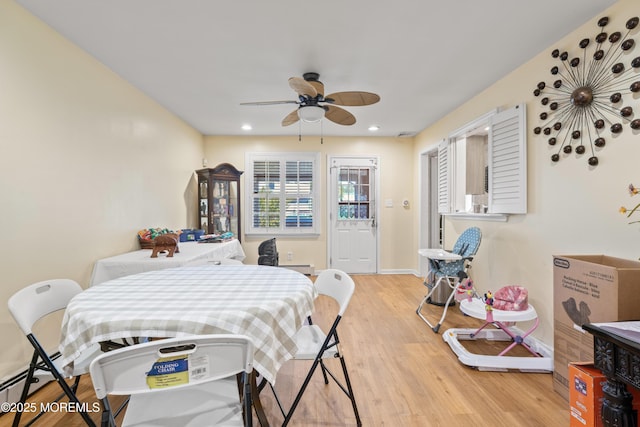 1920 W Lake Ave, Neptune Township, NJ 07753 - dining space featuring ceiling fan, light wood finished floors, recessed lighting, and baseboards