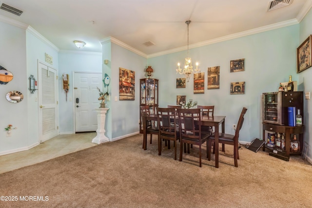 326 Sloan Ct, Matawan, NJ 07747 - dining space with crown molding, a chandelier, and carpet