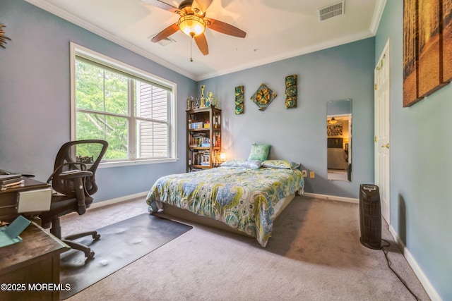 326 Sloan Ct, Matawan, NJ 07747 - bedroom featuring crown molding, carpet, and a ceiling fan