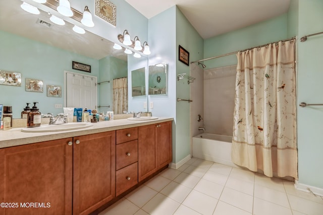 326 Sloan Ct, Matawan, NJ 07747 - full bath with tile patterned floors, double vanity, and shower / bath combination with curtain