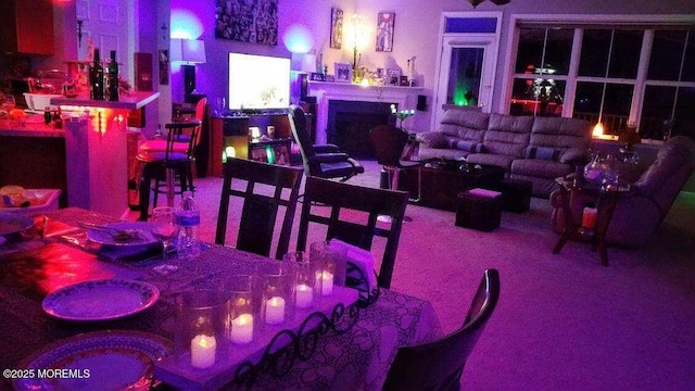 326 Sloan Ct, Matawan, NJ 07747 - dining area featuring a fireplace and carpet flooring