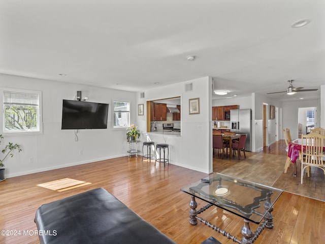 305 Franklin Ave, Seaside Heights, NJ 08751 - living room featuring ceiling fan, light wood-style flooring, and baseboards