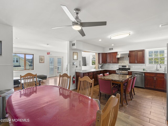 305 Franklin Ave, Seaside Heights, NJ 08751 - dining area with light wood finished floors, ceiling fan, french doors, and recessed lighting