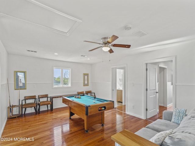 305 Franklin Ave, Seaside Heights, NJ 08751 - rec room featuring billiards, light wood-style floors, ceiling fan, baseboards, and recessed lighting