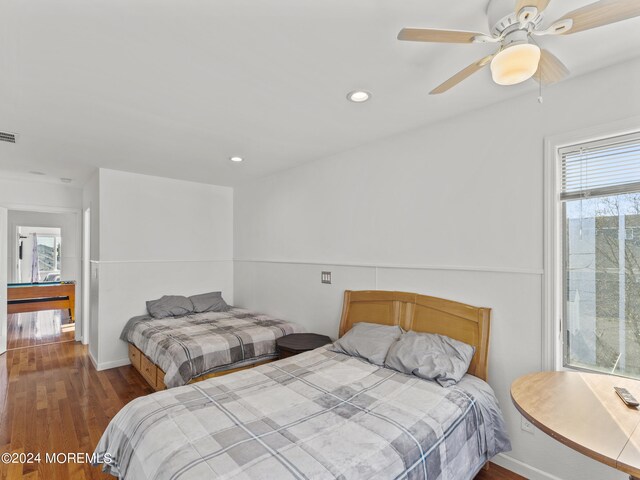 305 Franklin Ave, Seaside Heights, NJ 08751 - bedroom with wood finished floors, multiple windows, recessed lighting, ceiling fan, and baseboards