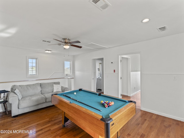 305 Franklin Ave, Seaside Heights, NJ 08751 - rec room with ceiling fan, attic access, wood finished floors, baseboards, and recessed lighting