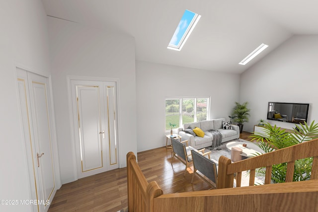 35 High Ridge Rd, Ocean Twp, NJ 07712 - living area featuring high vaulted ceiling, a skylight, and wood finished floors