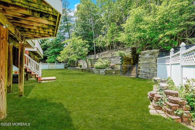 35 High Ridge Rd, Ocean Twp, NJ 07712 - fenced backyard featuring stairs
