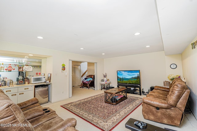 35 High Ridge Rd, Ocean Twp, NJ 07712 - living area featuring recessed lighting, light carpet, and bar