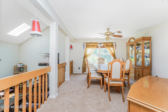 35 High Ridge Rd, Ocean Twp, NJ 07712 - dining space with a skylight, light colored carpet, ceiling fan, and lofted ceiling