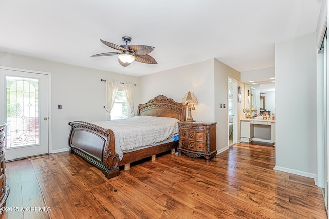 35 High Ridge Rd, Ocean Twp, NJ 07712 - bedroom featuring hardwood / wood-style flooring, access to exterior, and ceiling fan