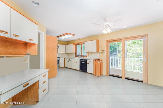 35 High Ridge Rd, Ocean Twp, NJ 07712 - kitchen with dishwasher, light countertops, white cabinetry, and ceiling fan