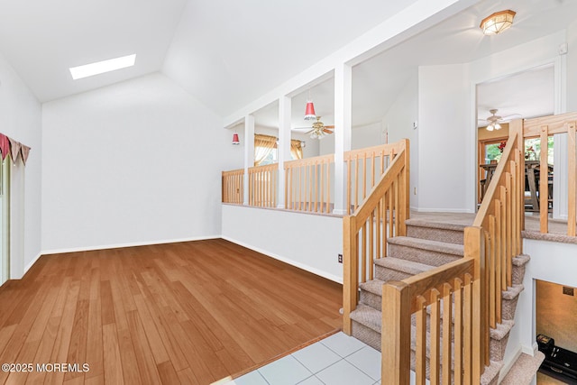 35 High Ridge Rd, Ocean Twp, NJ 07712 - additional living space featuring a ceiling fan, vaulted ceiling, wood finished floors, a skylight, and stairs