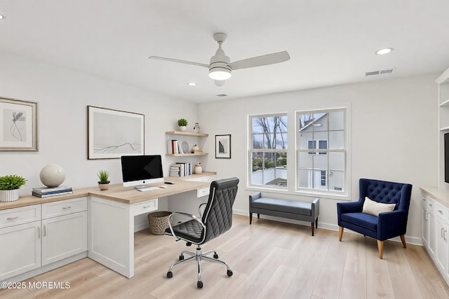 559 Holmdel Rd, Hazlet, NJ 07730 - office area featuring ceiling fan, light wood finished floors, recessed lighting, and baseboards