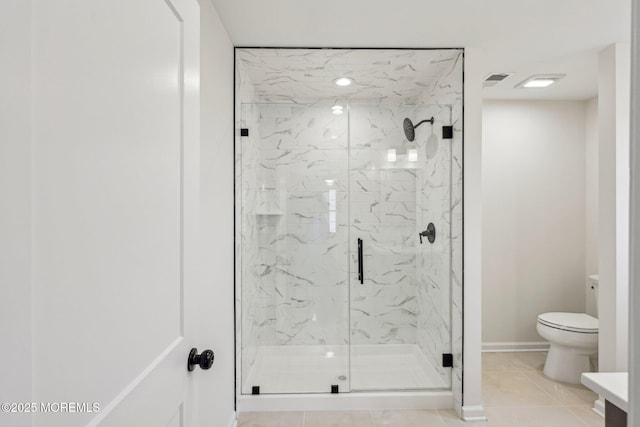 559 Holmdel Rd, Hazlet, NJ 07730 - bathroom with a marble finish shower, toilet, tile patterned flooring, and baseboards