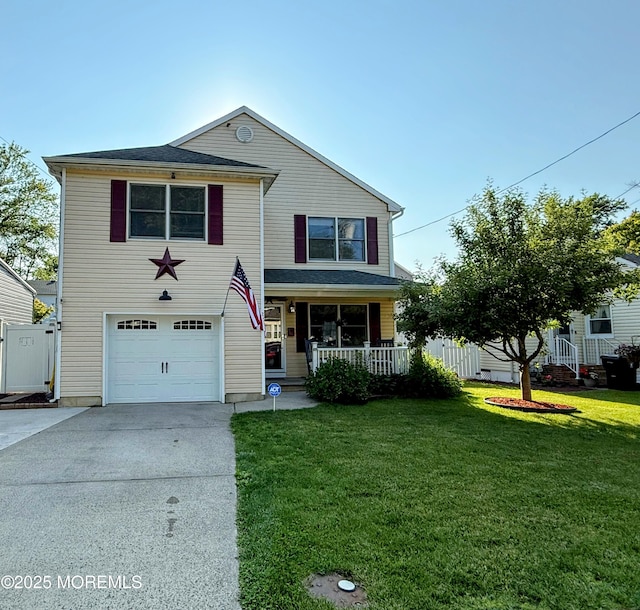 27 Pacific Ave, North Middletown, NJ 07748 - traditional-style home with covered porch, a garage, and concrete driveway