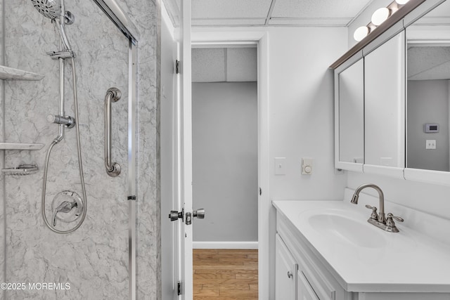 711 Chelsea St, Forked River, NJ 08731 - full bath with a shower stall, vanity, wood finished floors, and baseboards