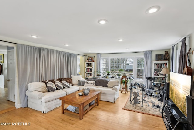 1592 W Front St, Lincroft, NJ 07738 - living room featuring light wood finished floors and recessed lighting