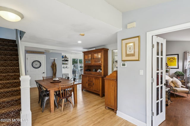 1592 W Front St, Lincroft, NJ 07738 - dining space with light wood-style flooring, stairs, baseboards, and recessed lighting