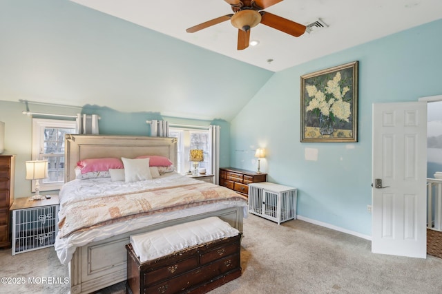 1592 W Front St, Lincroft, NJ 07738 - carpeted bedroom with multiple windows, lofted ceiling, baseboards, and a ceiling fan