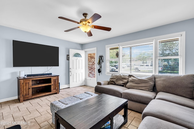 1004 Pensacola Rd, Forked River, NJ 08731 - living area with a ceiling fan and baseboards
