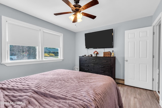 1004 Pensacola Rd, Forked River, NJ 08731 - bedroom featuring light wood-type flooring, baseboard heating, and a ceiling fan