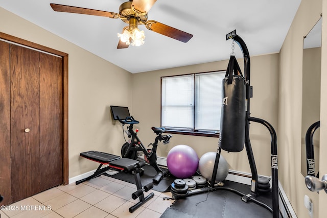1004 Pensacola Rd, Forked River, NJ 08731 - workout room featuring a ceiling fan, baseboards, and a baseboard radiator