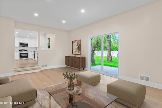 5 Rose St, Lincroft, NJ 07738 - living area featuring light wood finished floors, baseboards, and recessed lighting
