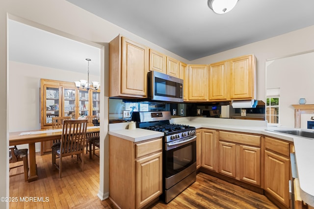 17 Durell Dr, Jackson, NJ 08527 - kitchen featuring stainless steel appliances, a chandelier, dark wood-style floors, and light brown cabinets
