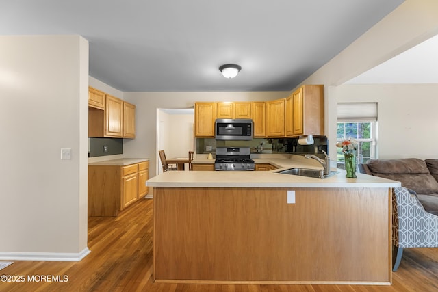 17 Durell Dr, Jackson, NJ 08527 - kitchen with appliances with stainless steel finishes, a sink, a peninsula, light countertops, and light wood finished floors
