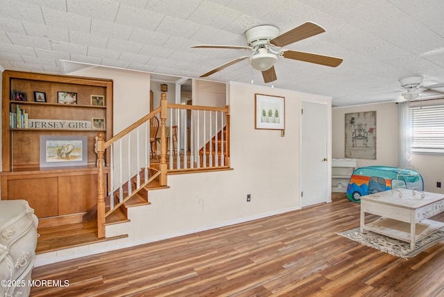 81 Curtis Pl, Manasquan, NJ 08736 - living area featuring a ceiling fan, wood finished floors, stairs, and baseboards