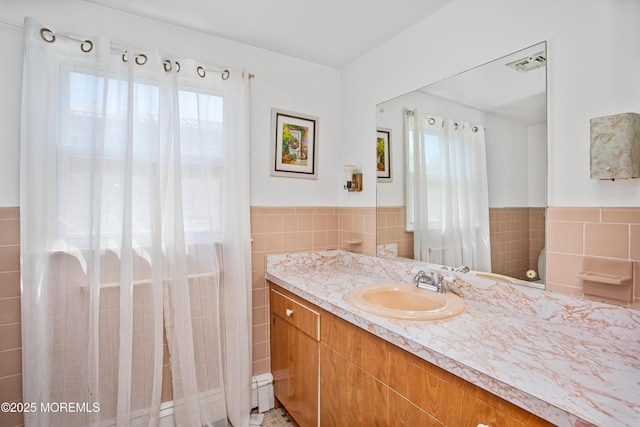 81 Curtis Pl, Manasquan, NJ 08736 - bathroom with tile walls, vanity, and wainscoting