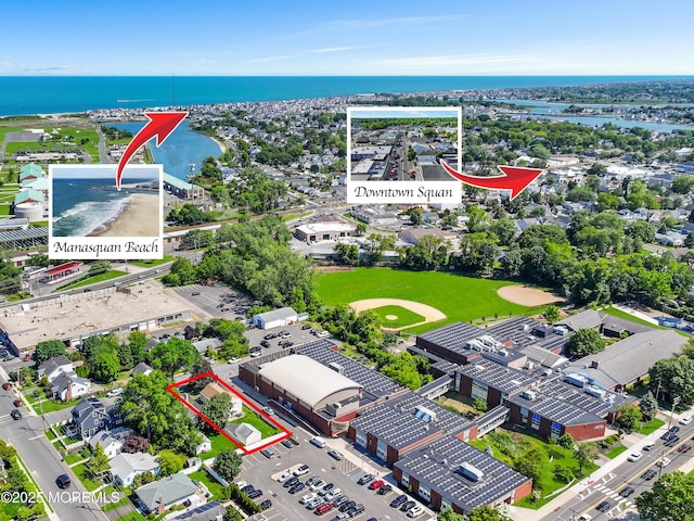81 Curtis Pl, Manasquan, NJ 08736 - aerial view of property and surrounding area featuring a nearby body of water and property boundaries highlighted