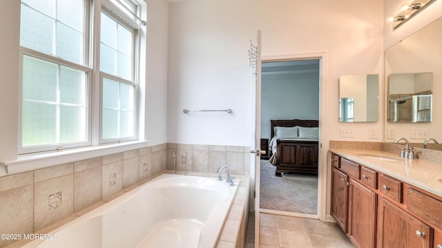38 Ocean Grove Ln, Waretown, NJ 08758 - full bathroom featuring connected bathroom, vanity, a garden tub, and tile patterned floors