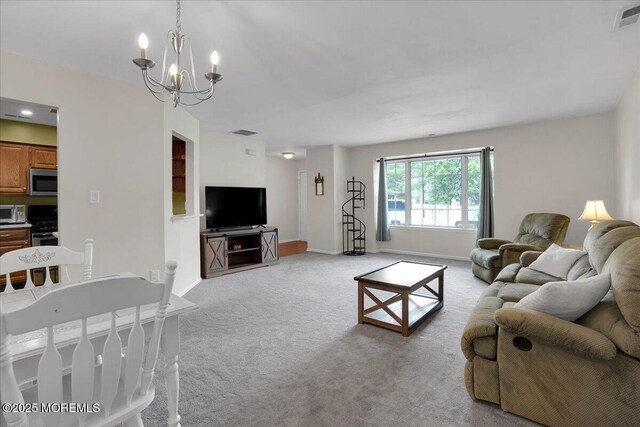503 Oswego Ct, Mount Laurel, NJ 08054 - living room with light carpet and a chandelier