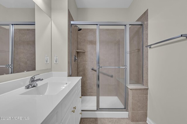 113 Sophee Ln, Lakewood, NJ 08701 - full bath featuring vanity, a stall shower, and tile patterned floors