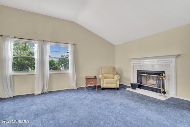153 Lloyd Rd, Matawan, NJ 07747 - sitting room with carpet floors, lofted ceiling, and a tile fireplace