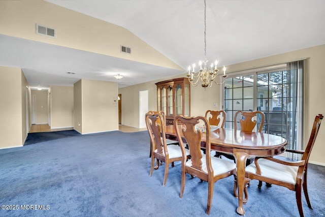 153 Lloyd Rd, Matawan, NJ 07747 - carpeted dining space featuring a chandelier and vaulted ceiling