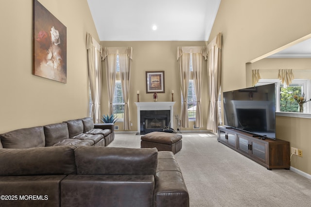 23 Emma Ln, Jackson, NJ 08527 - carpeted living room with a fireplace with flush hearth and baseboards