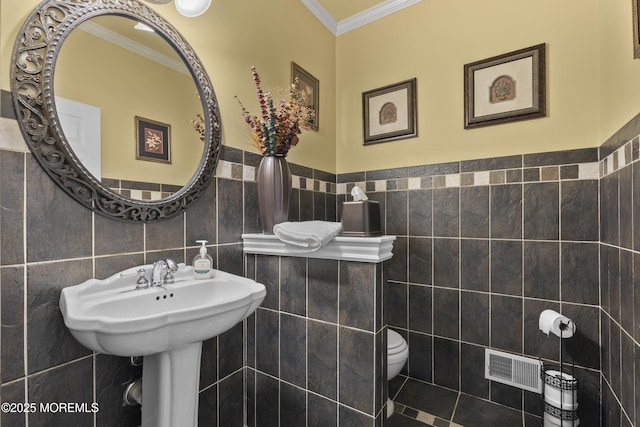 23 Emma Ln, Jackson, NJ 08527 - half bath with tile walls, crown molding, and wainscoting
