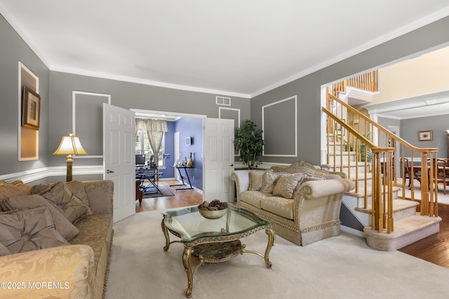 23 Emma Ln, Jackson, NJ 08527 - living area with stairway, ornamental molding, and wood finished floors