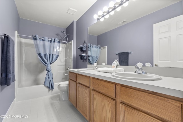 23 Emma Ln, Jackson, NJ 08527 - bathroom with shower / tub combo with curtain, double vanity, and tile patterned floors