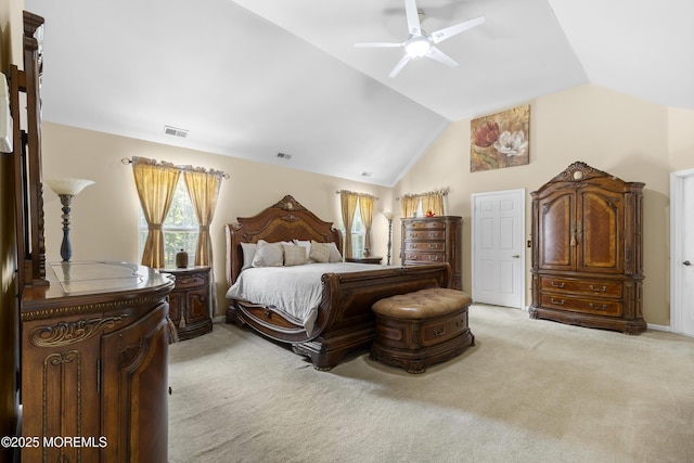 23 Emma Ln, Jackson, NJ 08527 - bedroom featuring light colored carpet, vaulted ceiling, and a ceiling fan