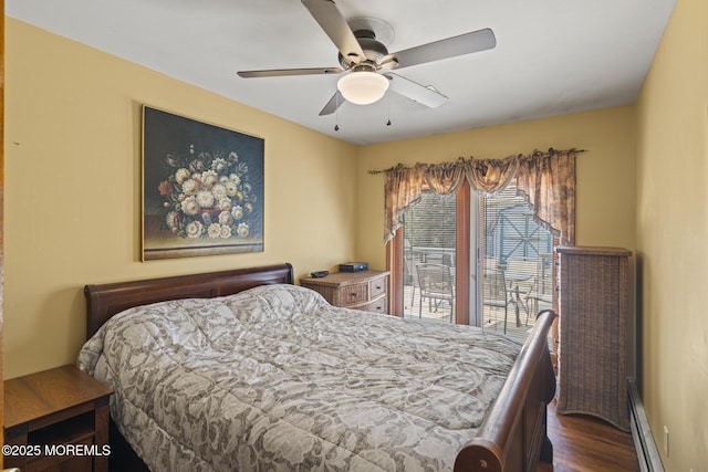1172 Laurel Dr, Toms River, NJ 08753 - bedroom with a baseboard heating unit, wood finished floors, and a ceiling fan