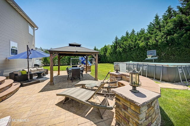 201 Manfre Ct, Freehold, NJ 07728 - view of patio with an outdoor hangout area, a gazebo, and an outdoor pool