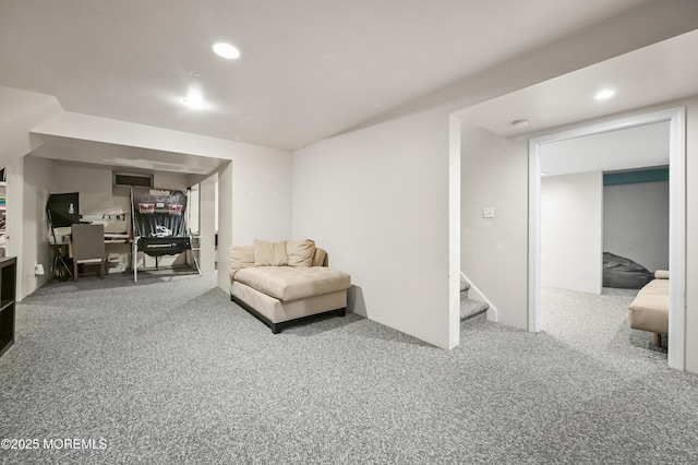 201 Manfre Ct, Freehold, NJ 07728 - carpeted living room with stairs and recessed lighting