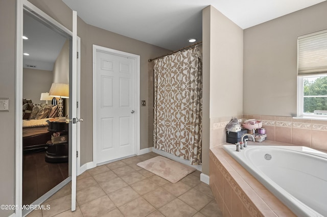 201 Manfre Ct, Freehold, NJ 07728 - full bath featuring a garden tub, ensuite bath, tile patterned floors, and a shower with shower curtain