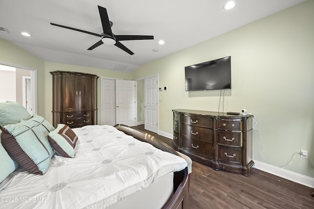 201 Manfre Ct, Freehold, NJ 07728 - bedroom with baseboards, dark wood-style floors, ceiling fan, and recessed lighting