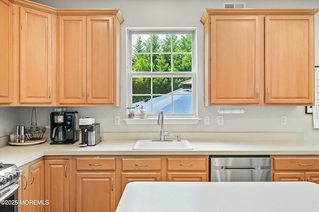 201 Manfre Ct, Freehold, NJ 07728 - kitchen with a sink, appliances with stainless steel finishes, light brown cabinetry, and light countertops